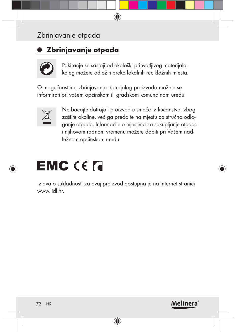 Zbrinjavanje otpada | Melinera Z30094C-BS User Manual | Page 72 / 85