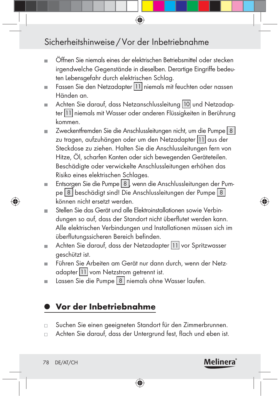 Sicherheitshinweise / vor der inbetriebnahme, Vor der inbetriebnahme | Melinera Z30094C-BS User Manual | Page 78 / 85