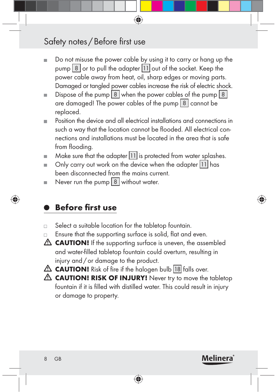 Before ﬁrst use | Melinera Z30094C-BS User Manual | Page 8 / 85
