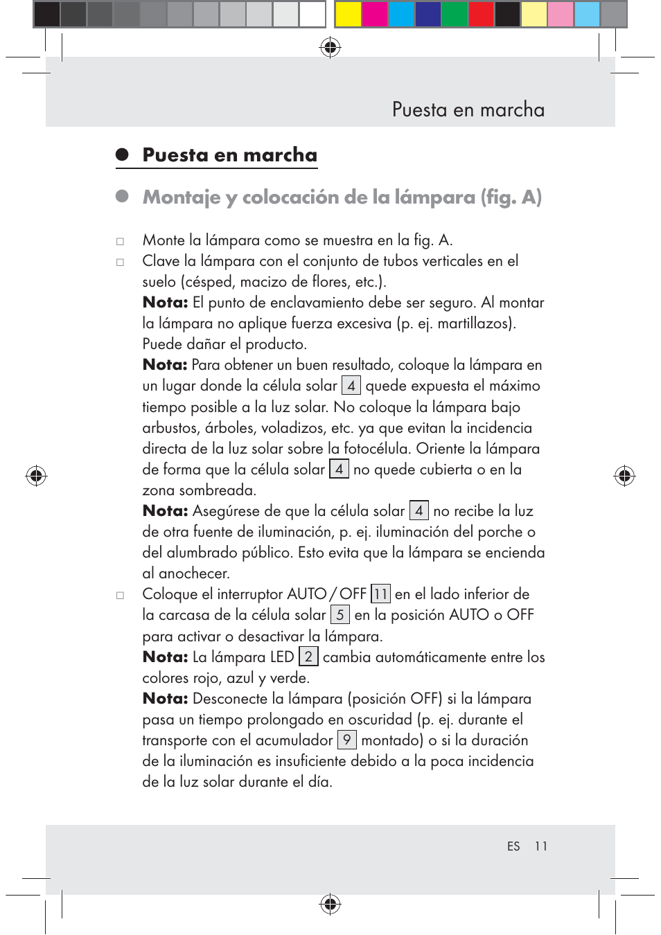 Puesta en marcha, Montaje y colocación de la lámpara (ﬁg. a) | Melinera Z29617 User Manual | Page 11 / 56