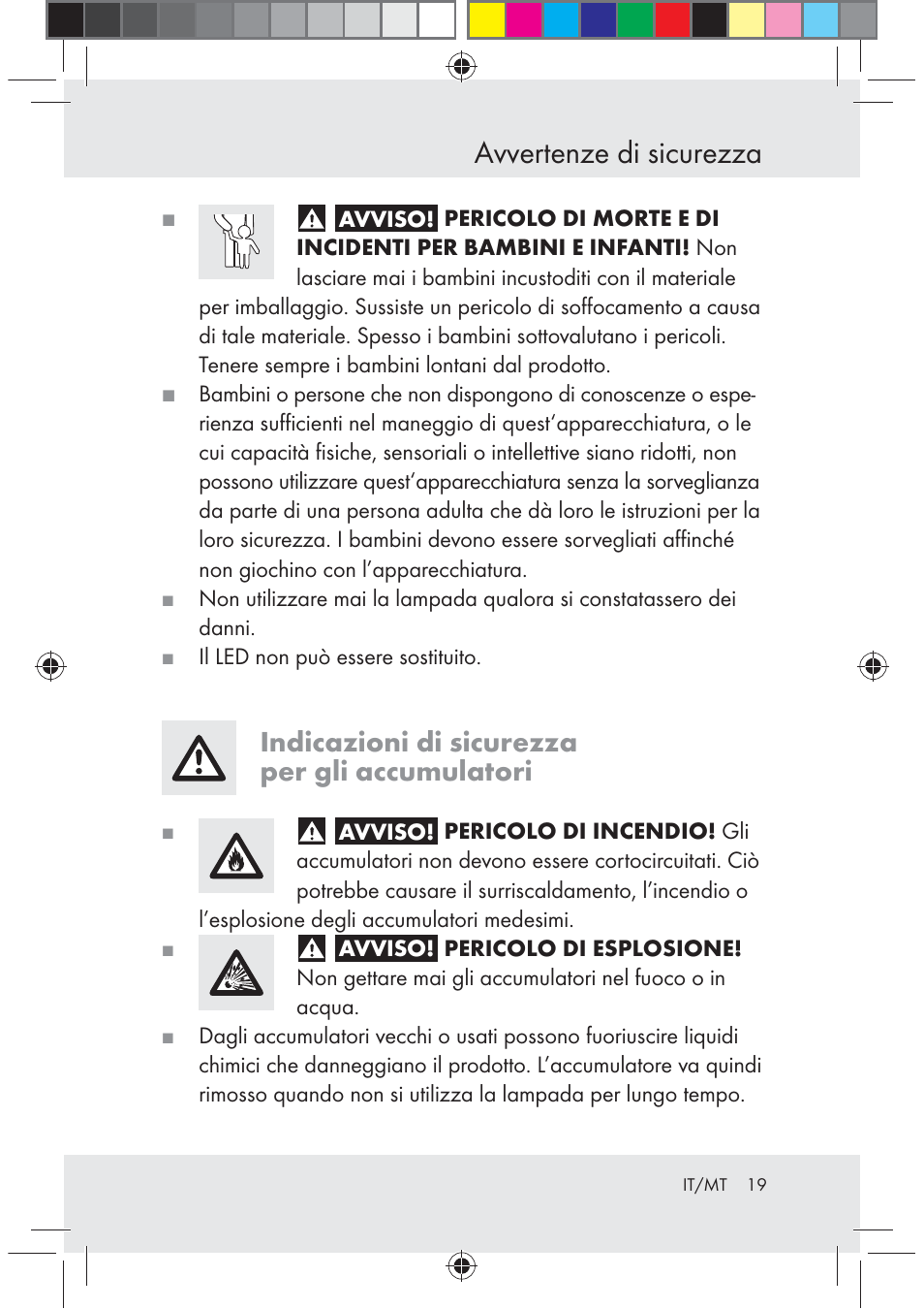 Avvertenze di sicurezza, Indicazioni di sicurezza per gli accumulatori | Melinera Z29617 User Manual | Page 19 / 56