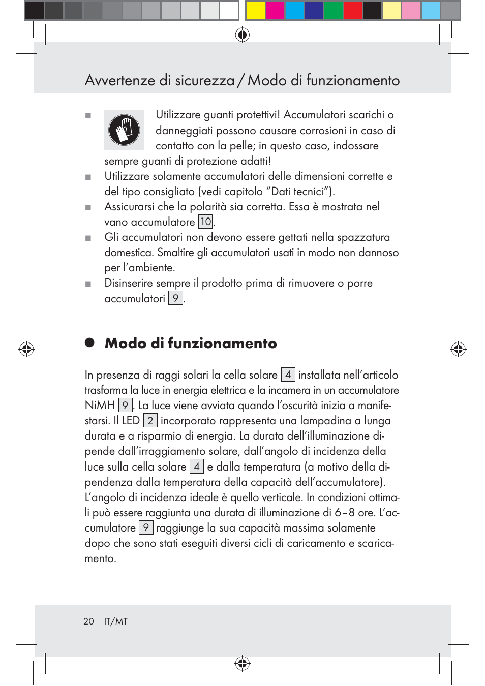 Avvertenze di sicurezza / modo di funzionamento, Modo di funzionamento | Melinera Z29617 User Manual | Page 20 / 56
