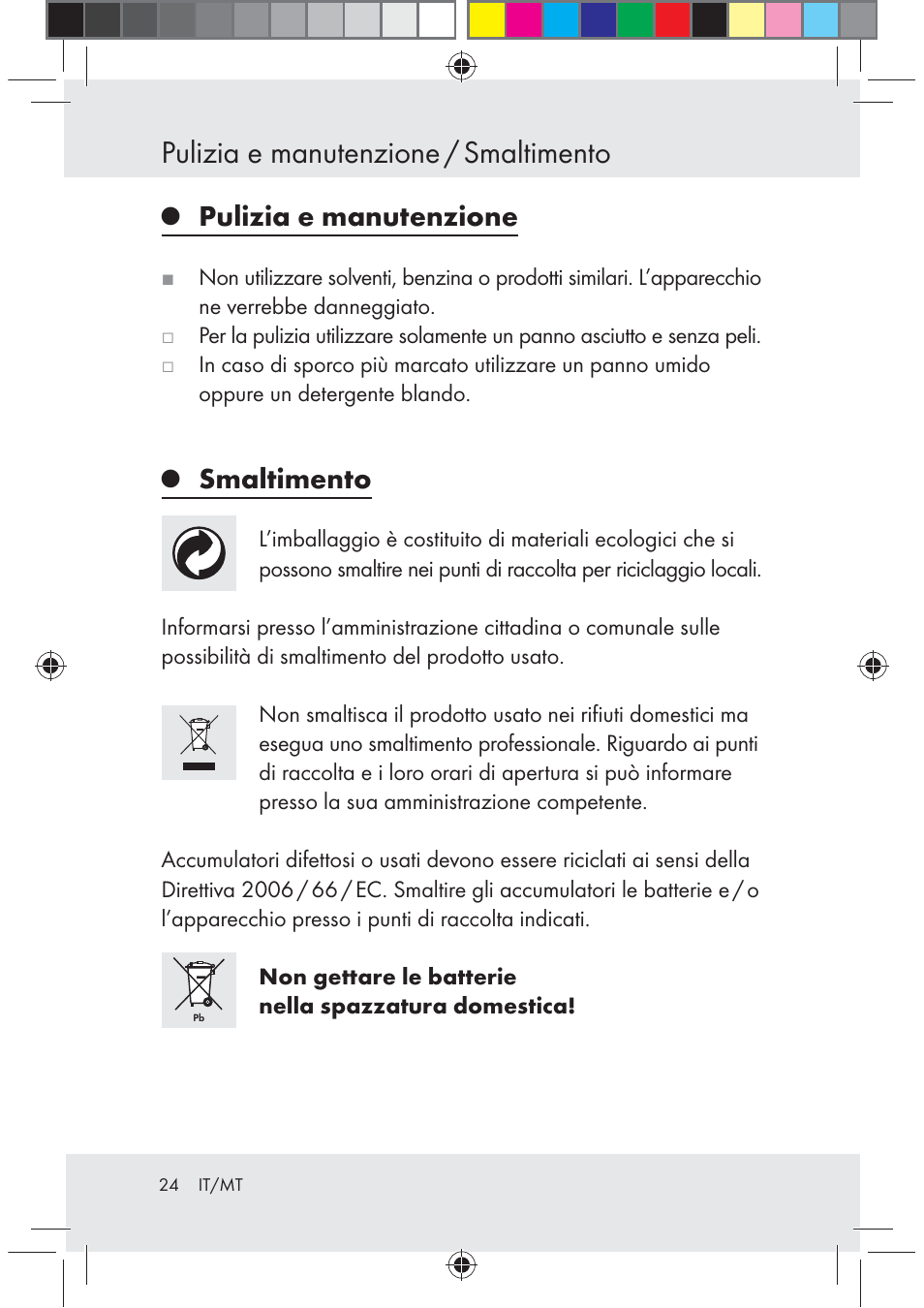 Pulizia e manutenzione / smaltimento, Pulizia e manutenzione, Smaltimento | Melinera Z29617 User Manual | Page 24 / 56