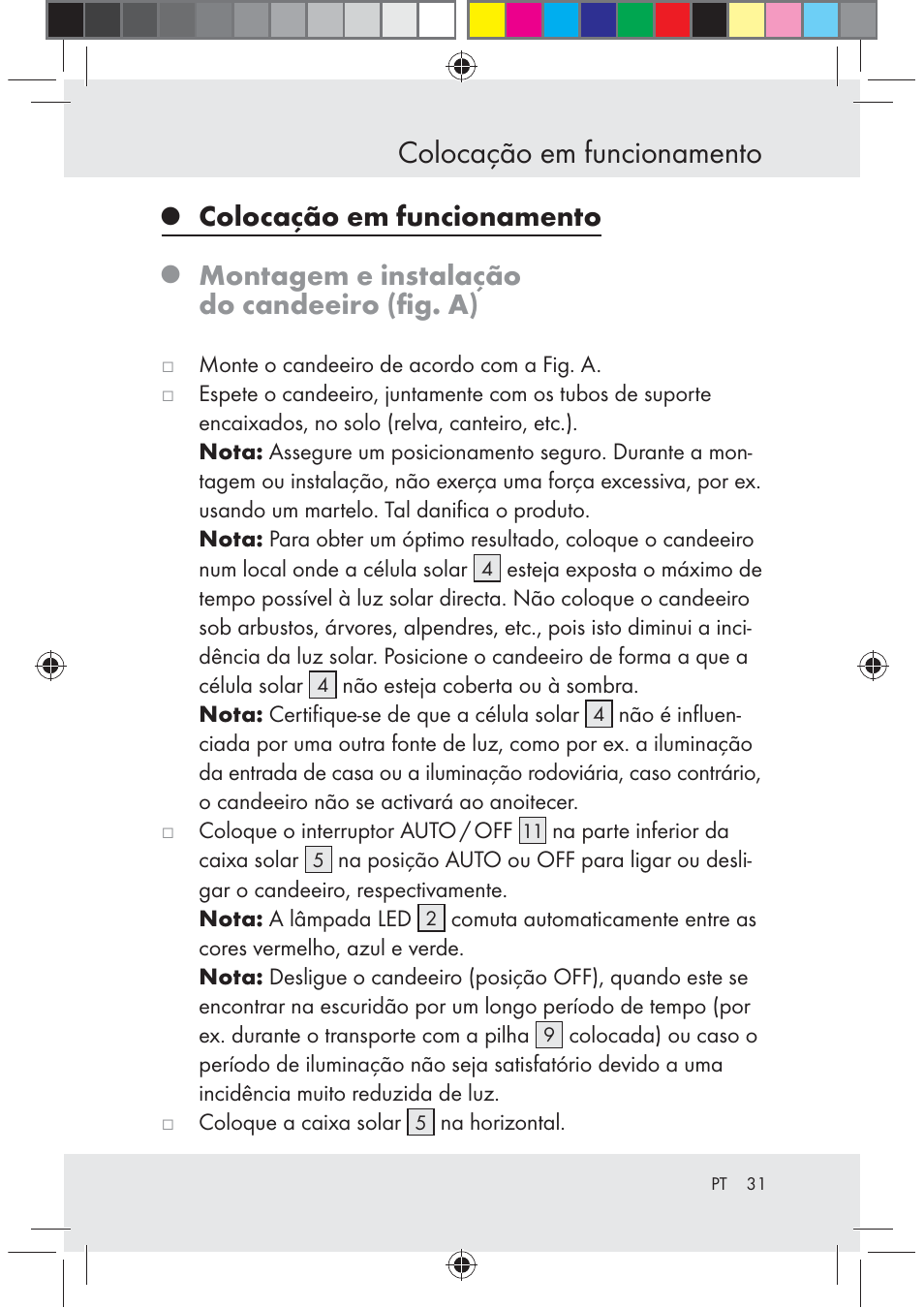 Colocação em funcionamento, Montagem e instalação do candeeiro (ﬁg. a) | Melinera Z29617 User Manual | Page 31 / 56