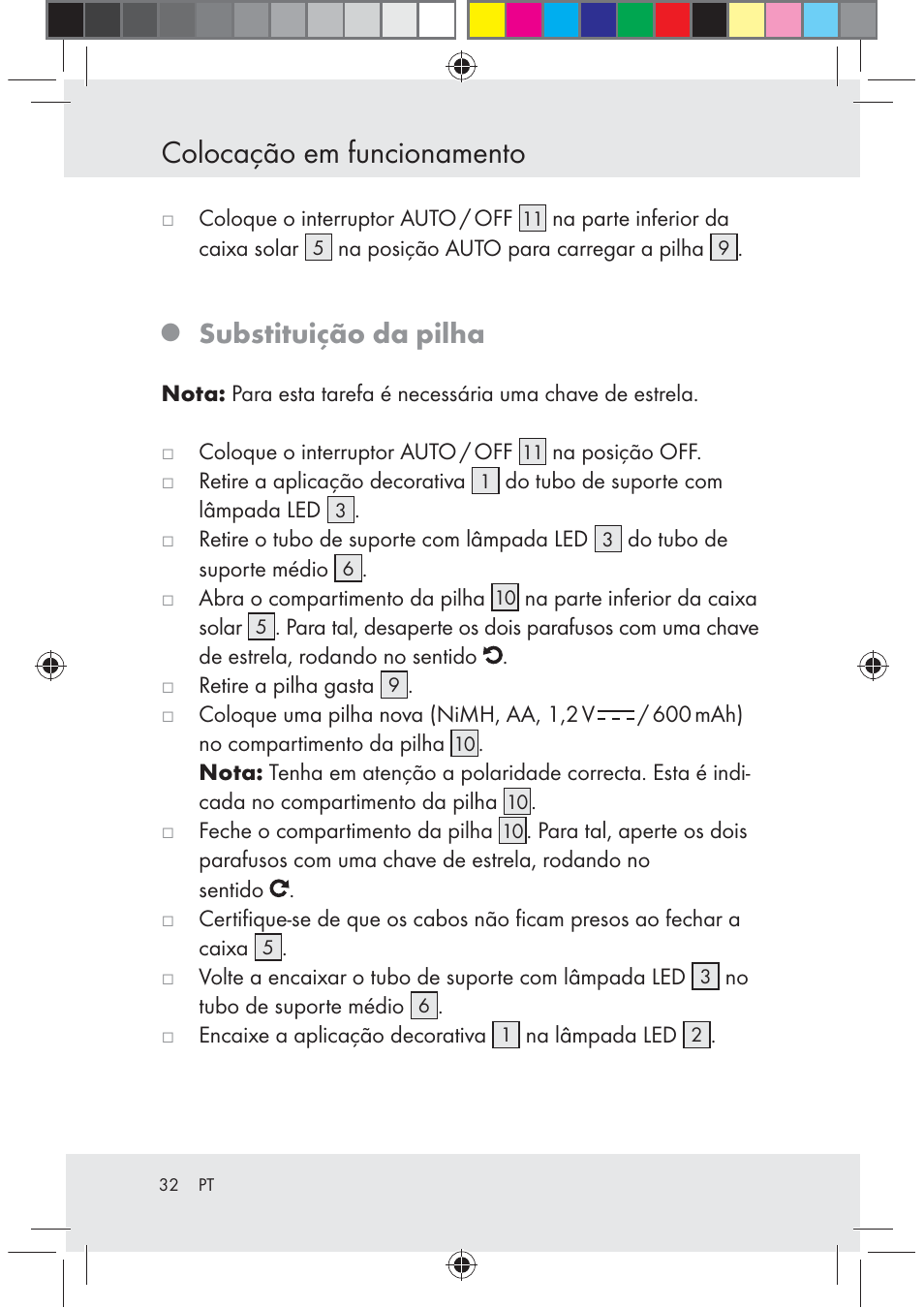 Colocação em funcionamento, Substituição da pilha | Melinera Z29617 User Manual | Page 32 / 56
