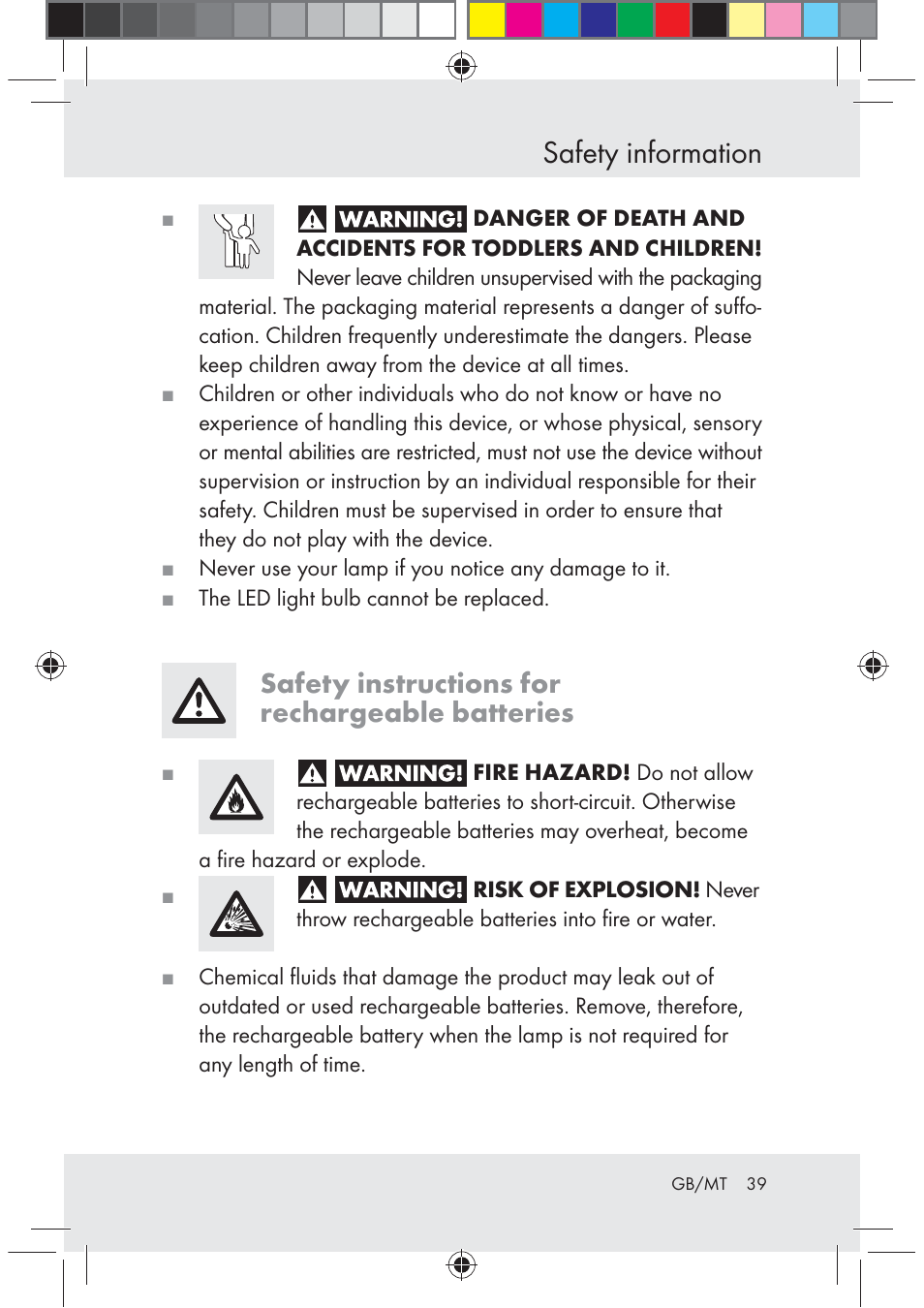 Safety information, Safety instructions for rechargeable batteries | Melinera Z29617 User Manual | Page 39 / 56