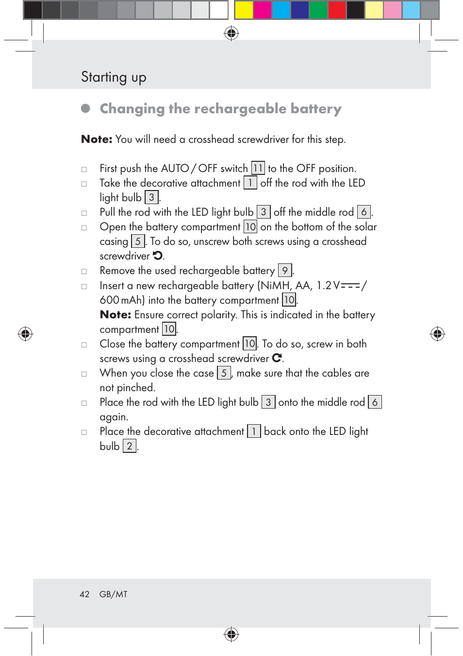 Starting up, Changing the rechargeable battery | Melinera Z29617 User Manual | Page 42 / 56