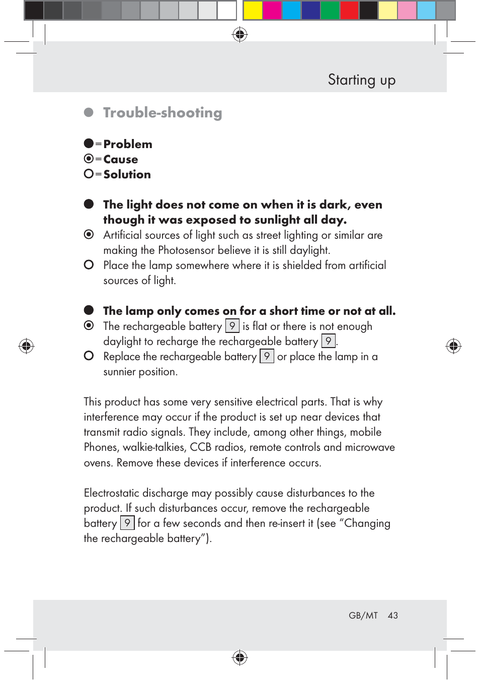 Starting up, Trouble-shooting | Melinera Z29617 User Manual | Page 43 / 56