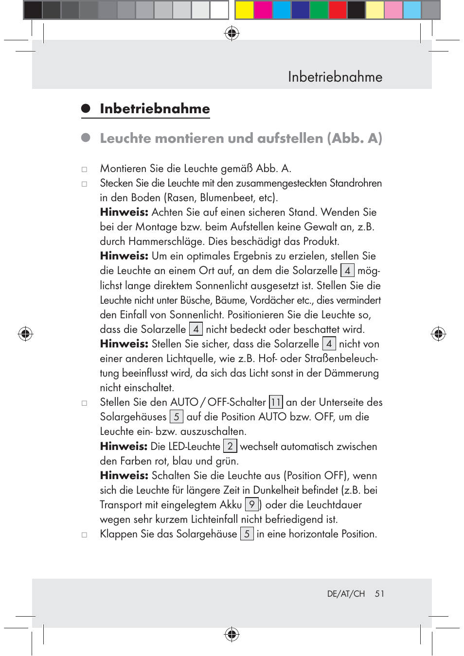Inbetriebnahme, Leuchte montieren und aufstellen (abb. a) | Melinera Z29617 User Manual | Page 51 / 56