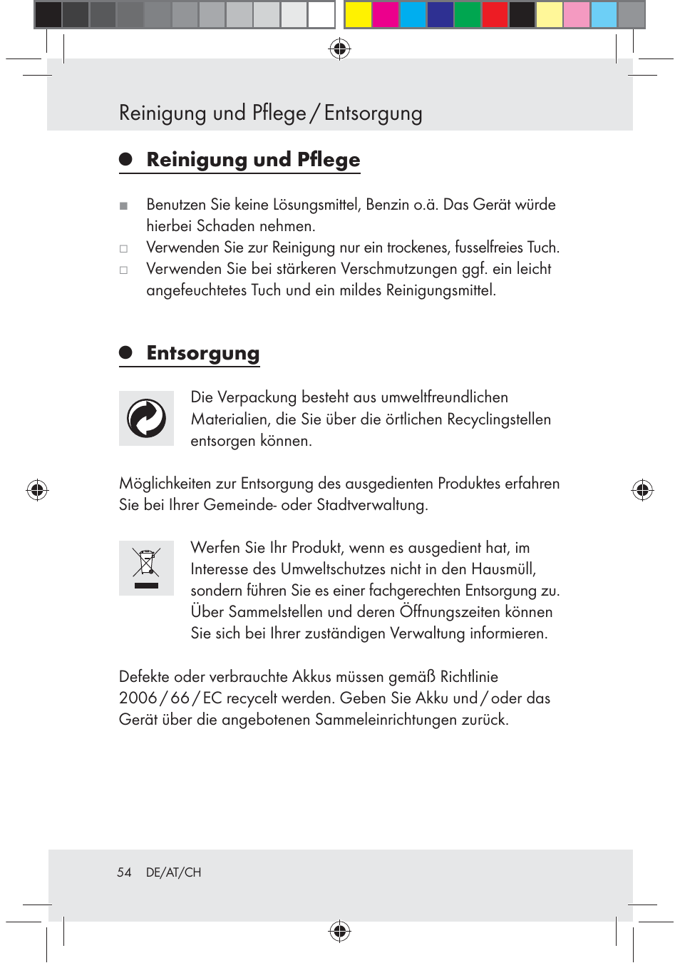 Reinigung und pflege / entsorgung, Reinigung und pﬂege, Entsorgung | Melinera Z29617 User Manual | Page 54 / 56