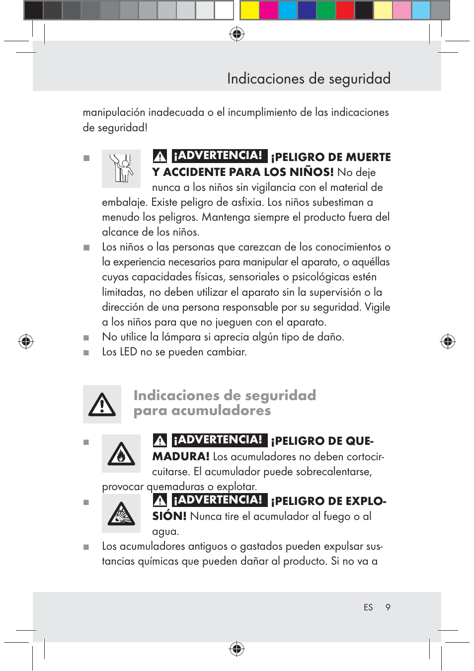 Indicaciones de seguridad, Indicaciones de seguridad para acumuladores | Melinera Z29617 User Manual | Page 9 / 56