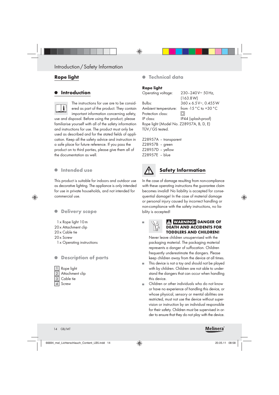 Introduction / safety information | Melinera Z28957 User Manual | Page 12 / 18