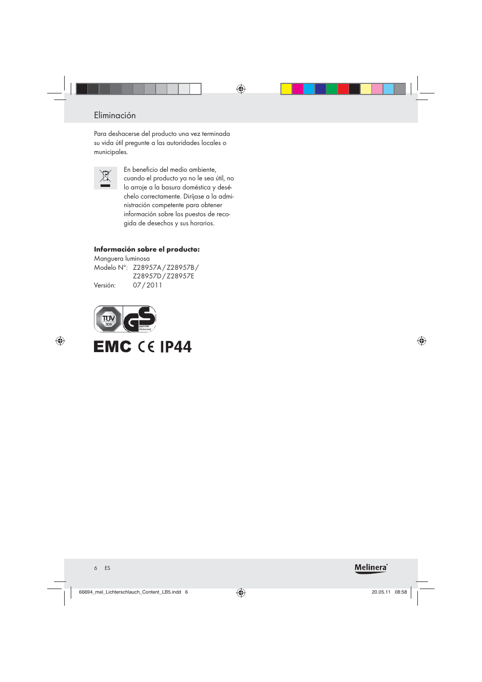 Eliminación | Melinera Z28957 User Manual | Page 4 / 18