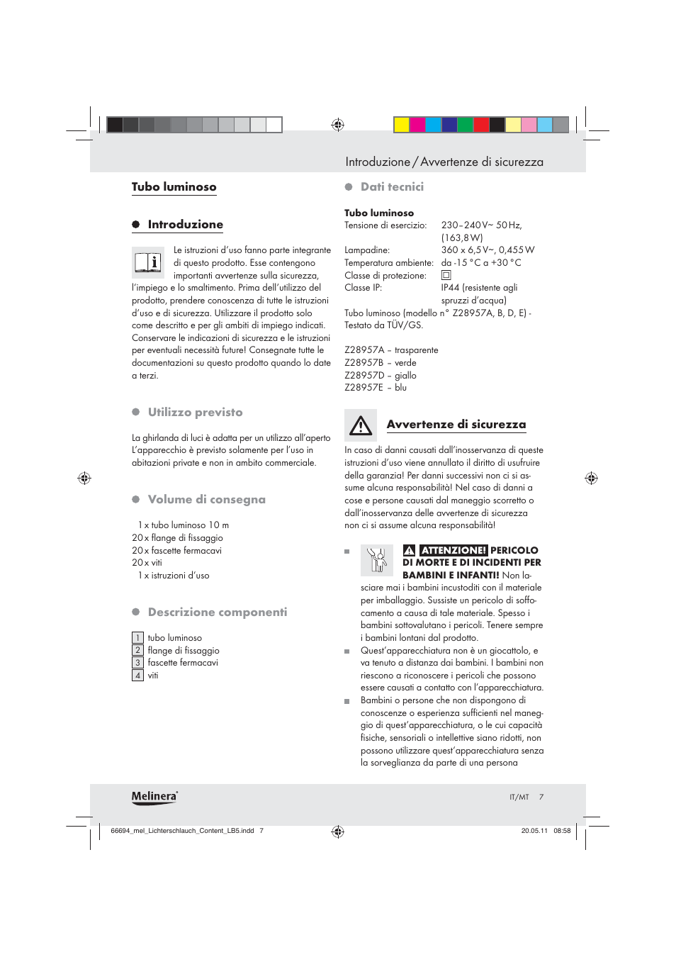 Introduzione / avvertenze di sicurezza | Melinera Z28957 User Manual | Page 5 / 18