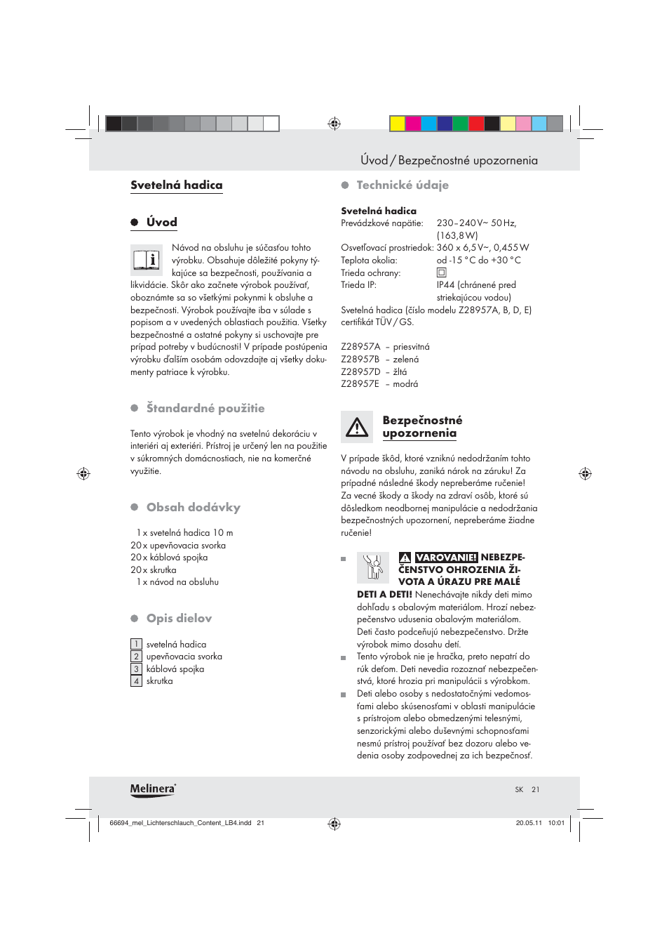 Úvod / bezpečnostné upozornenia | Melinera Z28957 User Manual | Page 19 / 25