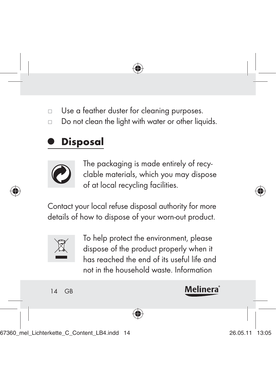 Disposal | Melinera Z30316C User Manual | Page 12 / 98