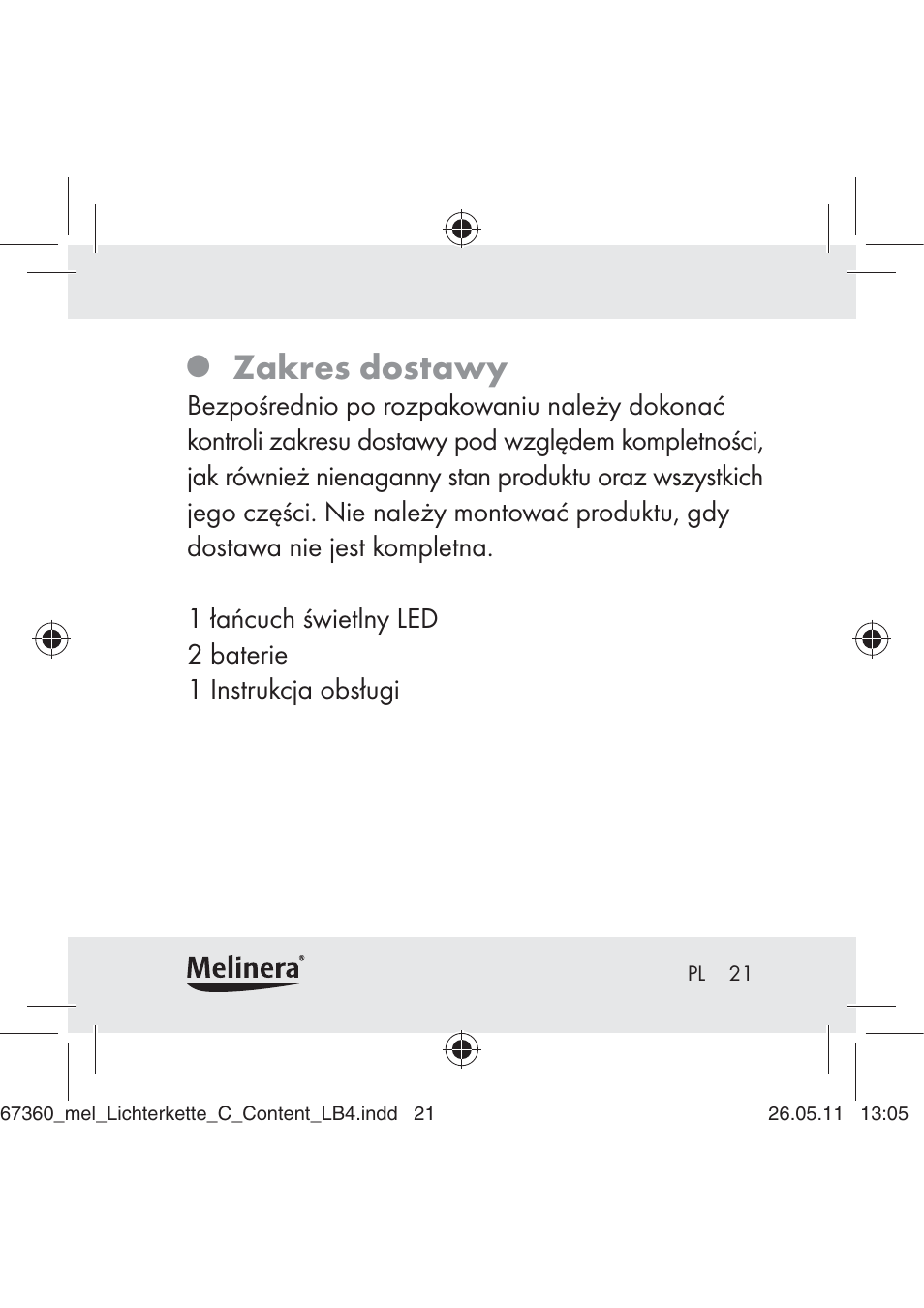 Zakres dostawy | Melinera Z30316C User Manual | Page 19 / 98