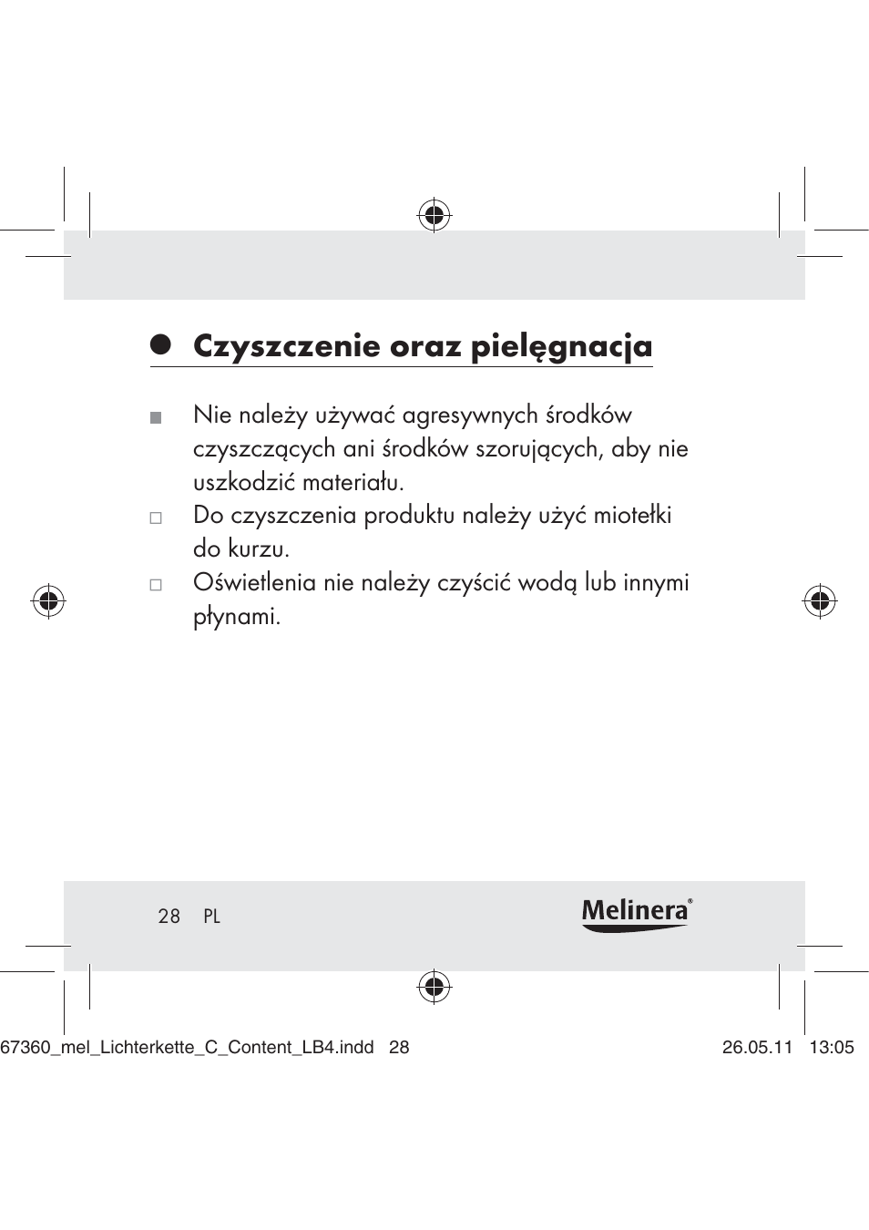 Czyszczenie oraz pielęgnacja | Melinera Z30316C User Manual | Page 26 / 98