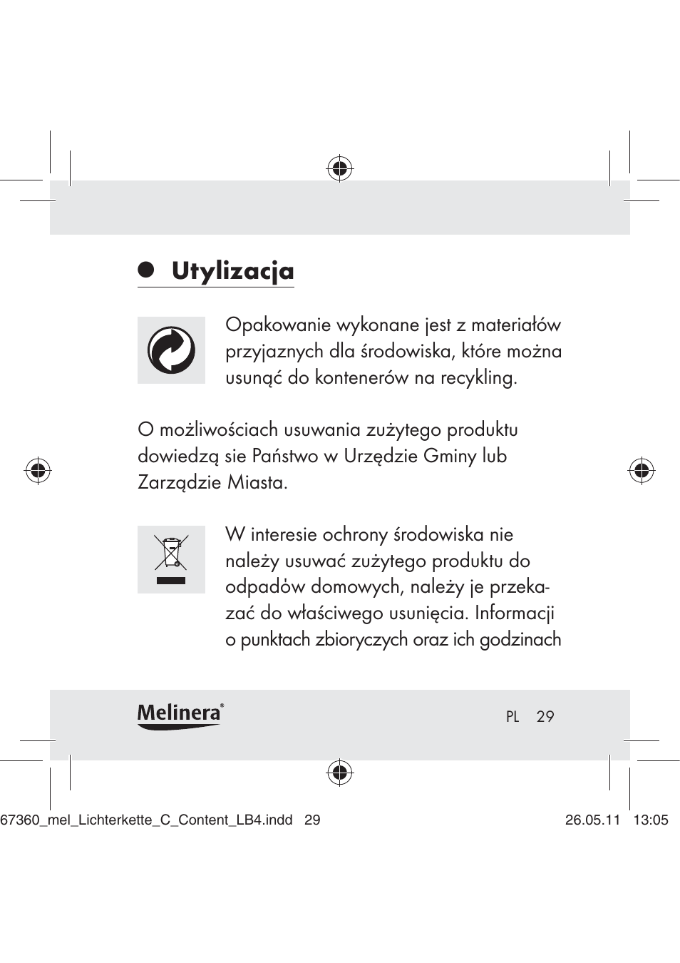 Utylizacja | Melinera Z30316C User Manual | Page 27 / 98