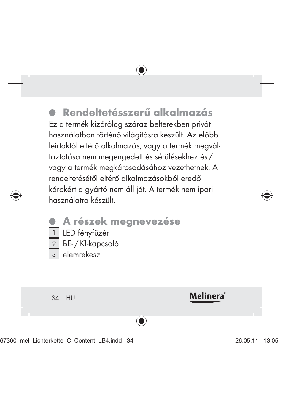 Rendeltetésszerű alkalmazás, A részek megnevezése | Melinera Z30316C User Manual | Page 32 / 98