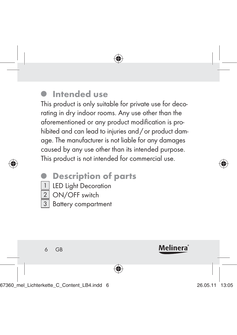 Intended use, Description of parts | Melinera Z30316C User Manual | Page 4 / 98
