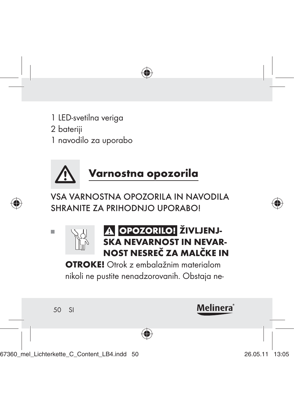 Varnostna opozorila | Melinera Z30316C User Manual | Page 48 / 98