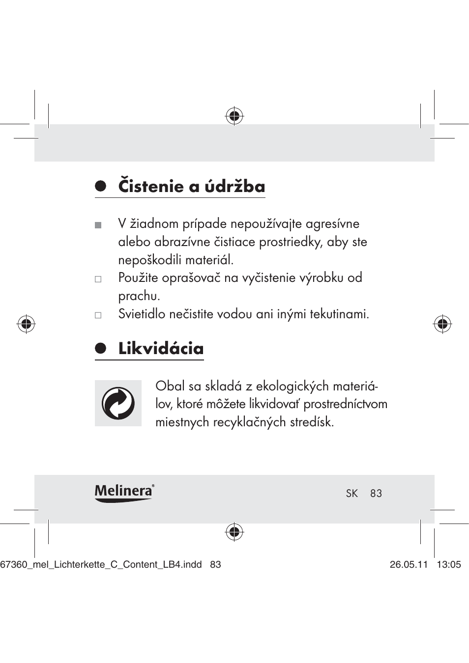 Čistenie a údržba, Likvidácia | Melinera Z30316C User Manual | Page 81 / 98