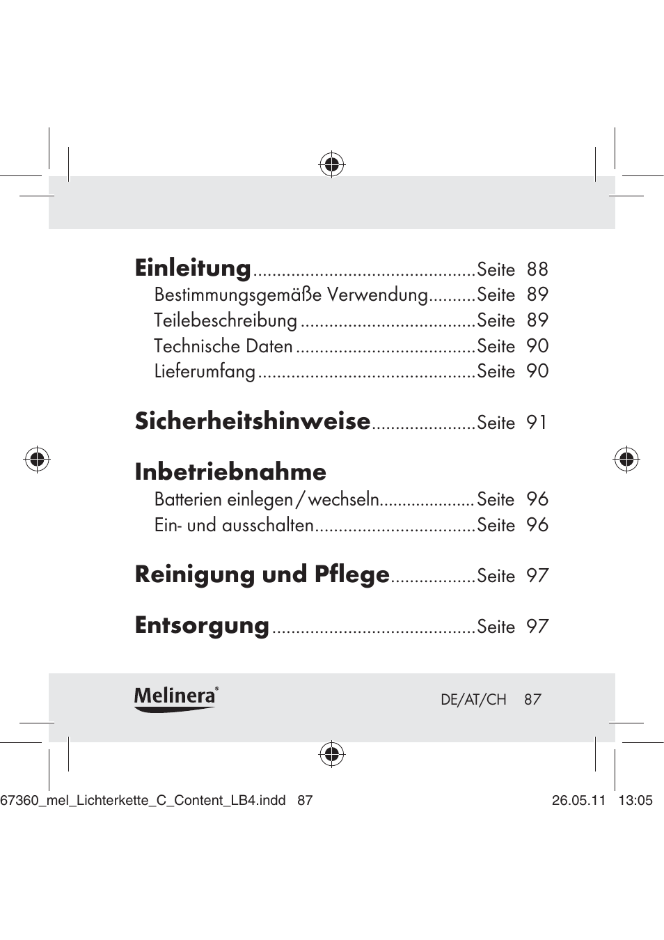 Einleitung, Sicherheitshinweise, Inbetriebnahme | Reinigung und pflege, Entsorgung | Melinera Z30316C User Manual | Page 85 / 98