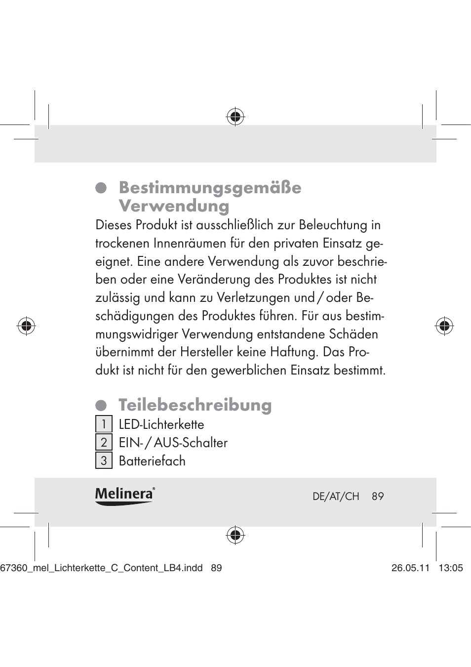 Bestimmungsgemäße verwendung, Teilebeschreibung | Melinera Z30316C User Manual | Page 87 / 98