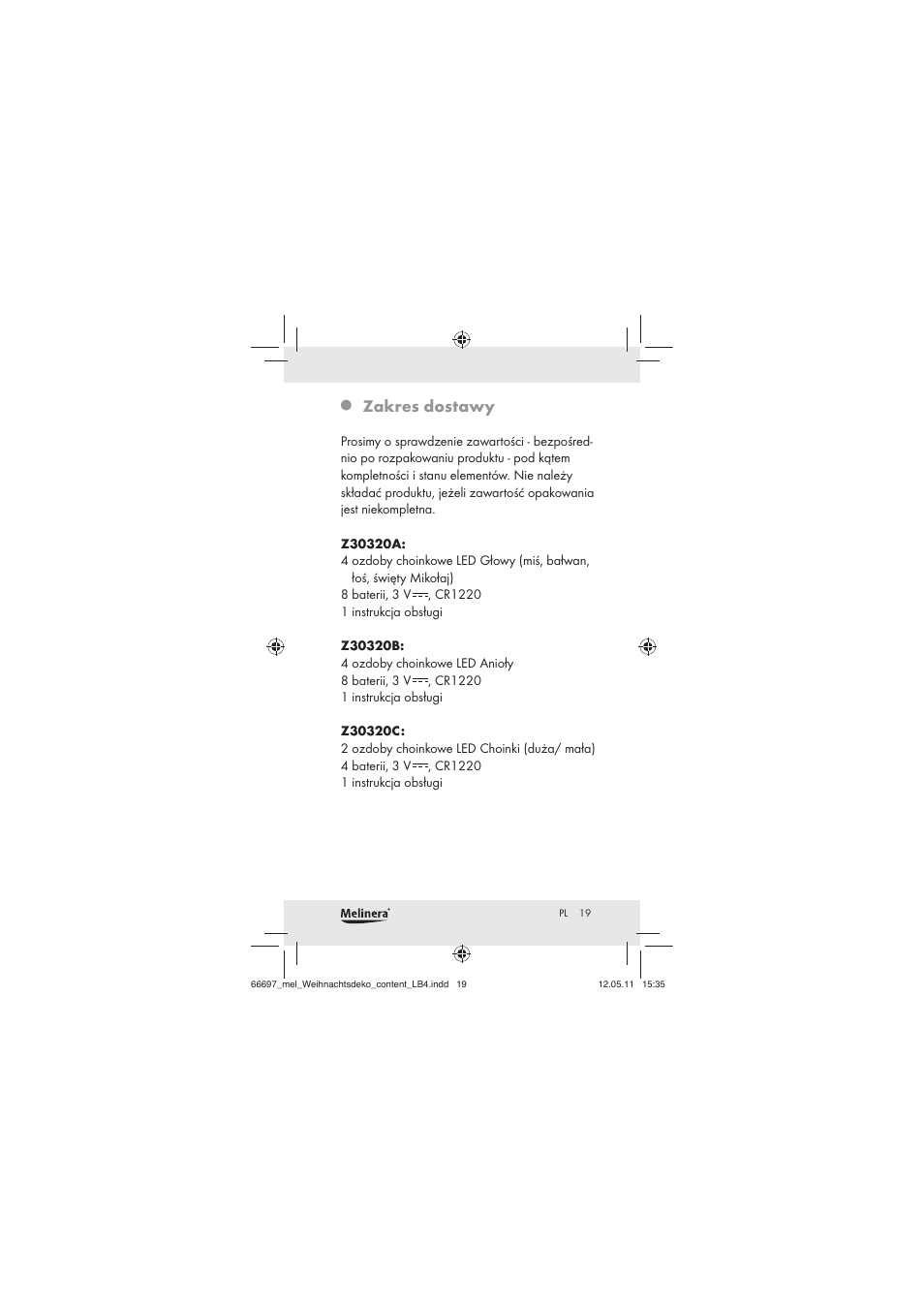 Zakres dostawy | Melinera Z30320 User Manual | Page 17 / 75