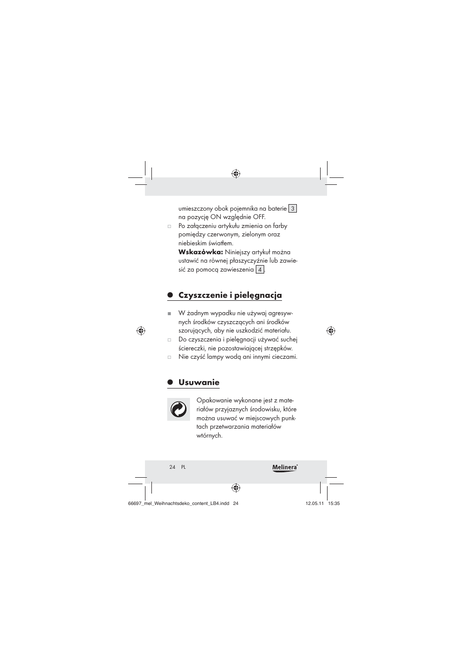 Czyszczenie i pielęgnacja, Usuwanie | Melinera Z30320 User Manual | Page 22 / 75