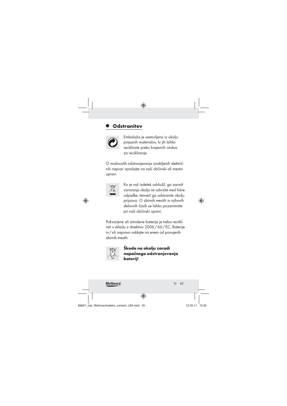 Odstranitev | Melinera Z30320 User Manual | Page 43 / 75