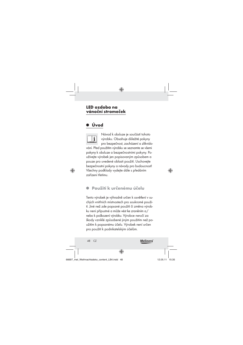 Led ozdoba na vánoční stromeček, Úvod, Použití k určenému účelu | Melinera Z30320 User Manual | Page 46 / 75