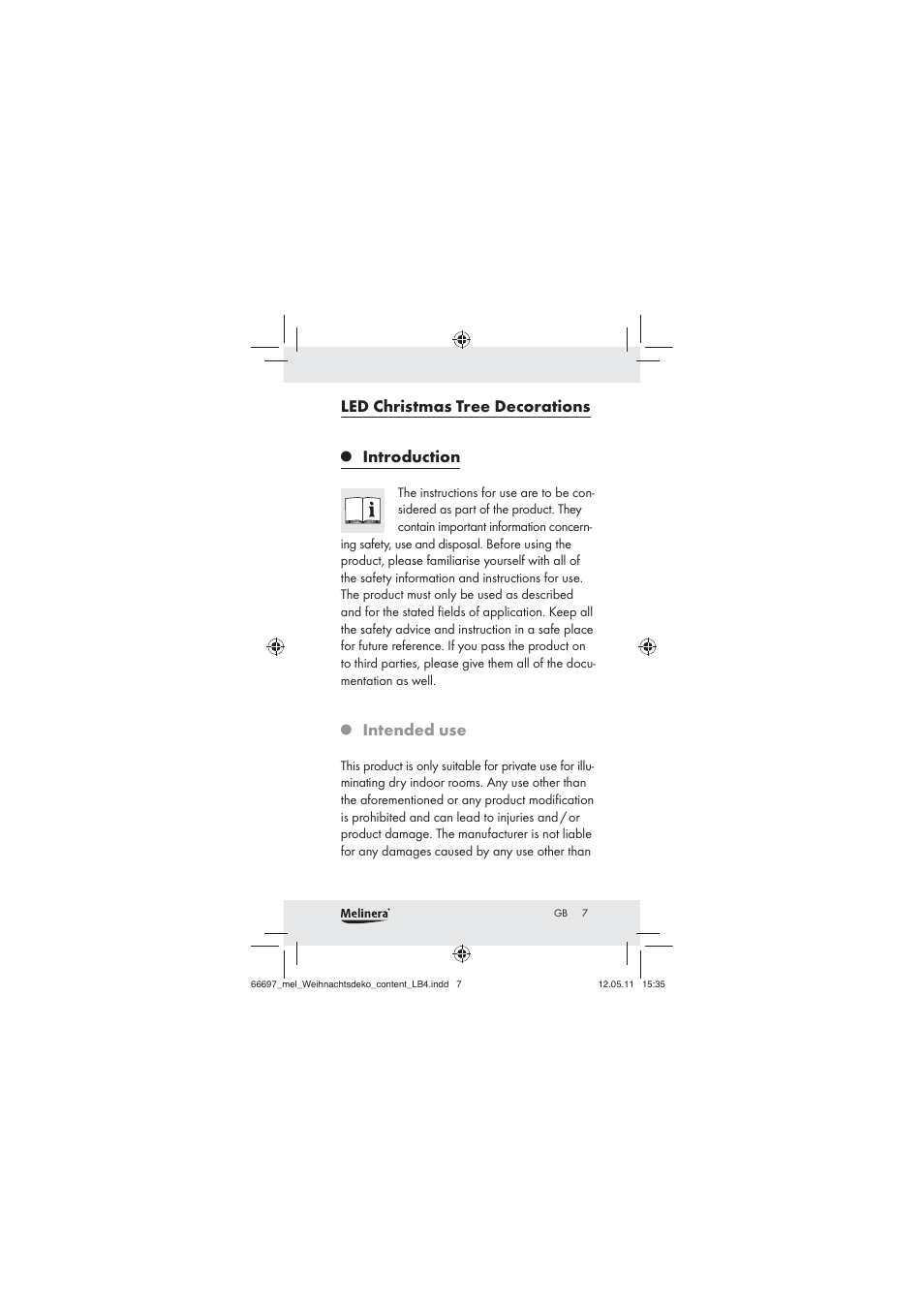 Led christmas tree decorations, Introduction, Intended use | Melinera Z30320 User Manual | Page 5 / 75
