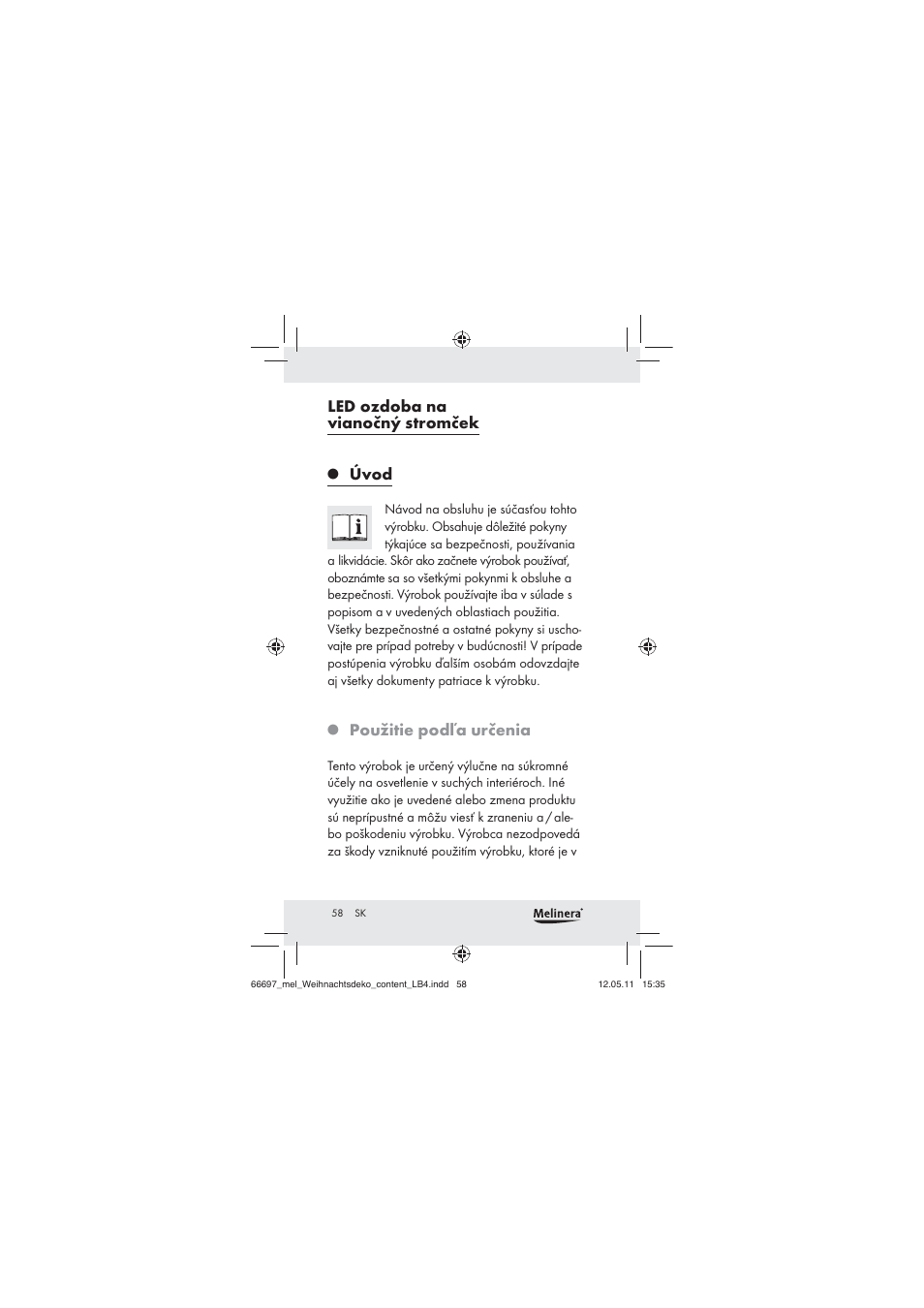 Led ozdoba na vianočný stromček, Úvod, Použitie podľa určenia | Melinera Z30320 User Manual | Page 56 / 75