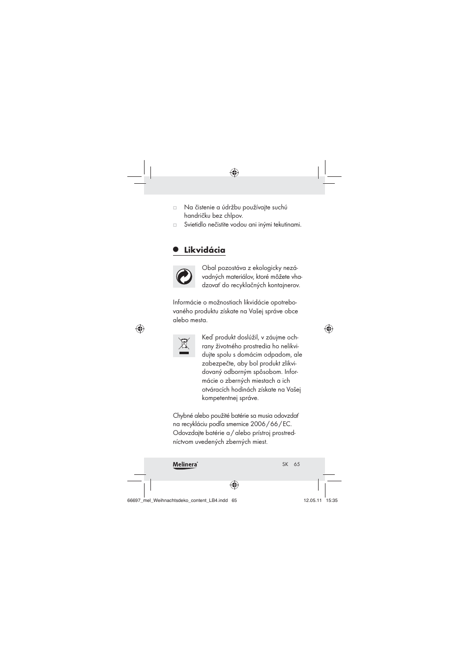 Likvidácia | Melinera Z30320 User Manual | Page 63 / 75