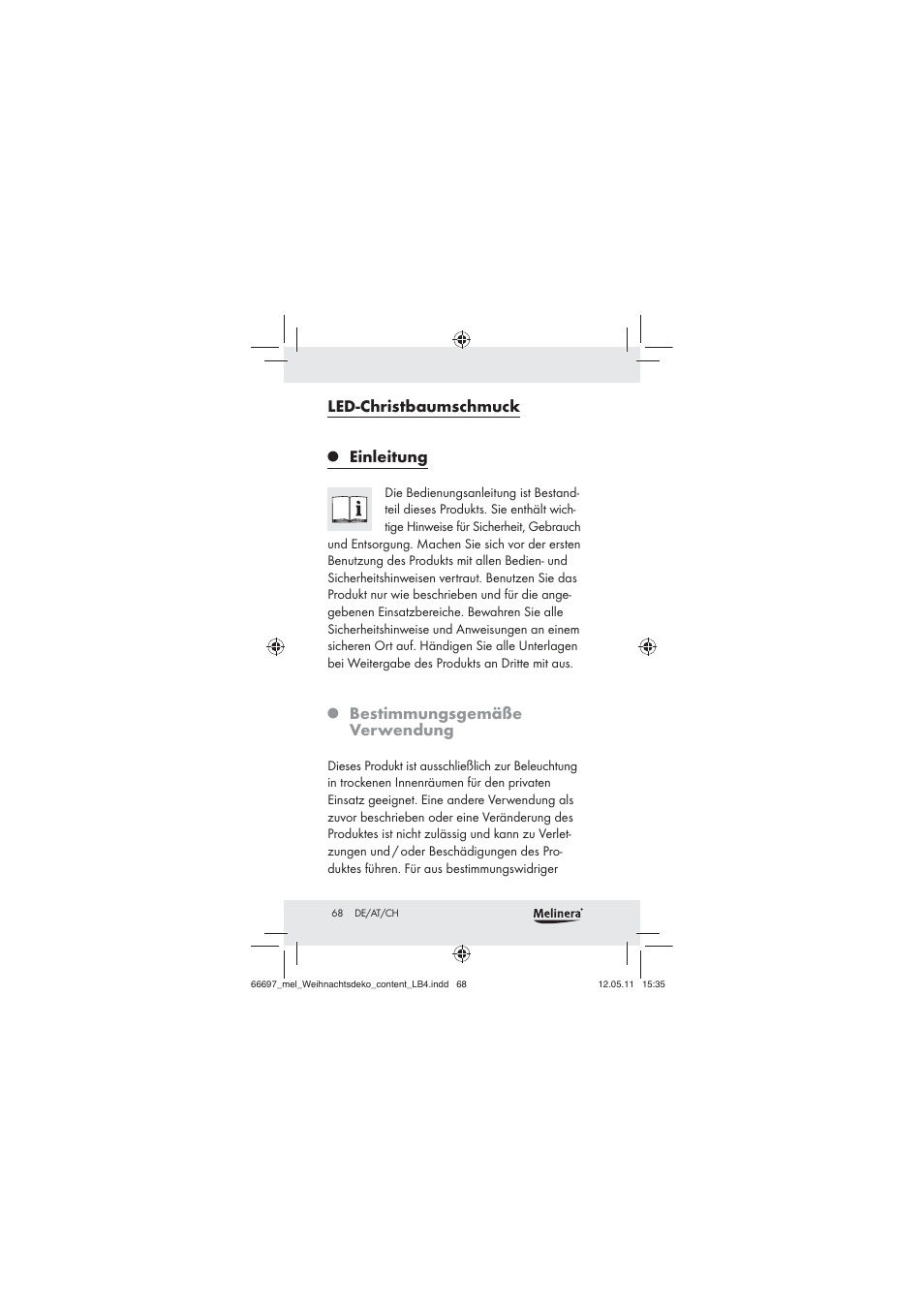 Led-christbaumschmuck, Einleitung, Bestimmungsgemäße verwendung | Melinera Z30320 User Manual | Page 66 / 75