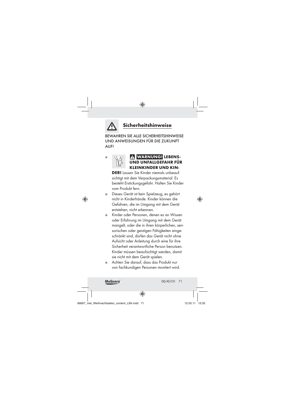 Sicherheitshinweise | Melinera Z30320 User Manual | Page 69 / 75