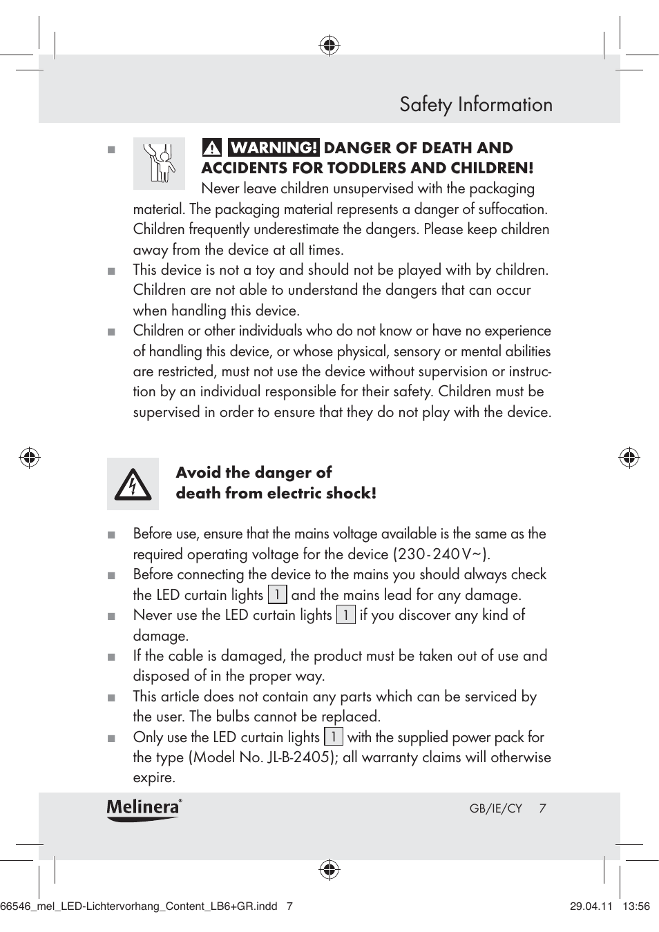 Safety information | Melinera Z30253-BS User Manual | Page 5 / 17