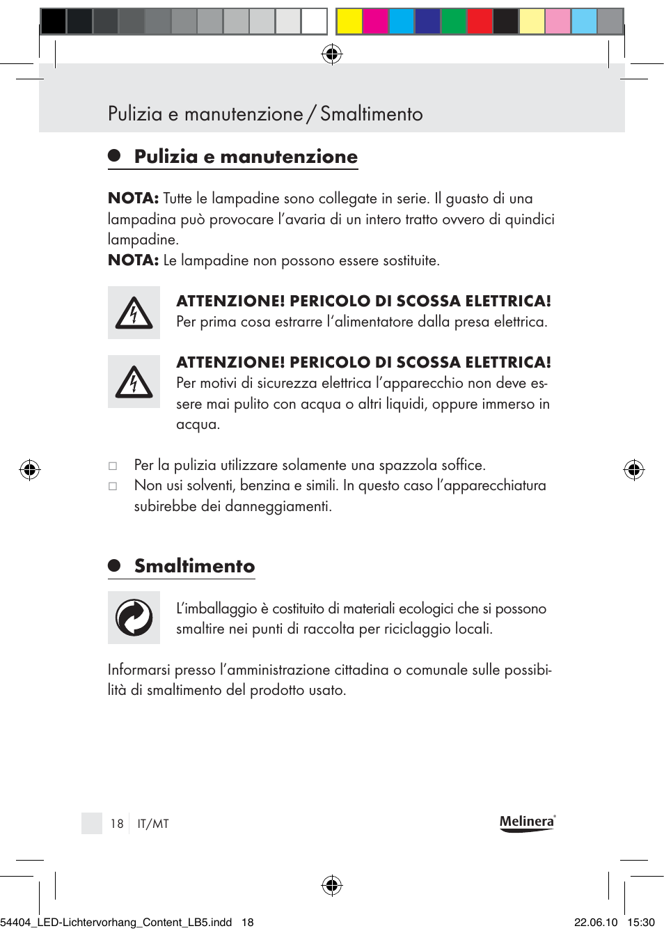 Pulizia e manutenzione / smaltimento, Pulizia e manutenzione, Smaltimento | Melinera Z30253-BS User Manual | Page 16 / 39