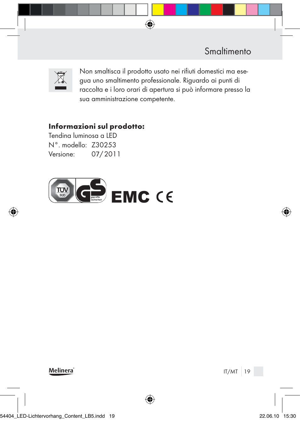 Smaltimento | Melinera Z30253-BS User Manual | Page 17 / 39