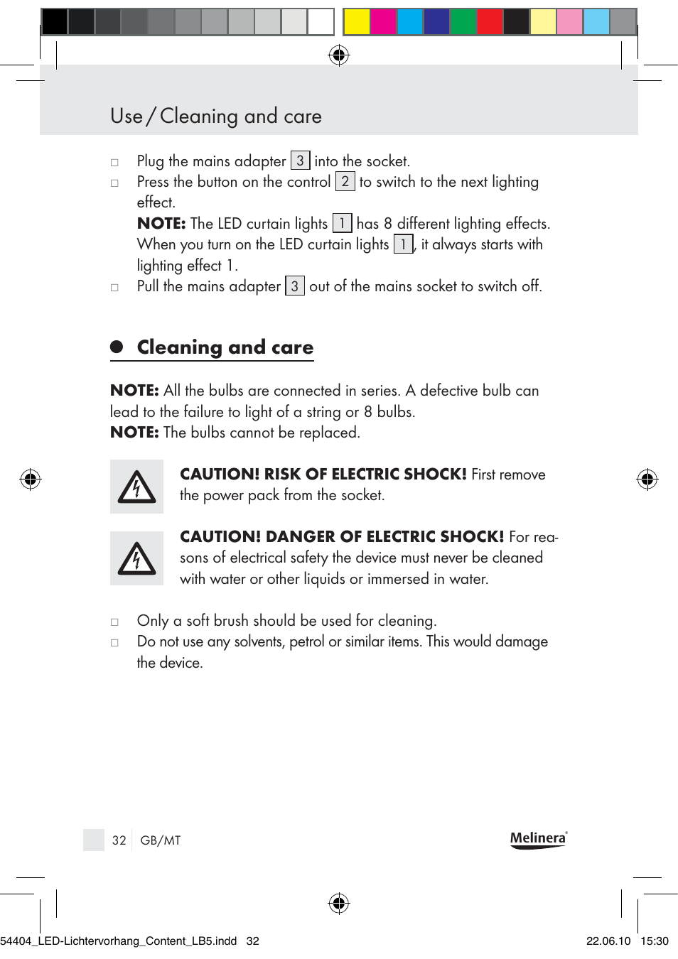 Use / cleaning and care, Cleaning and care | Melinera Z30253-BS User Manual | Page 30 / 39