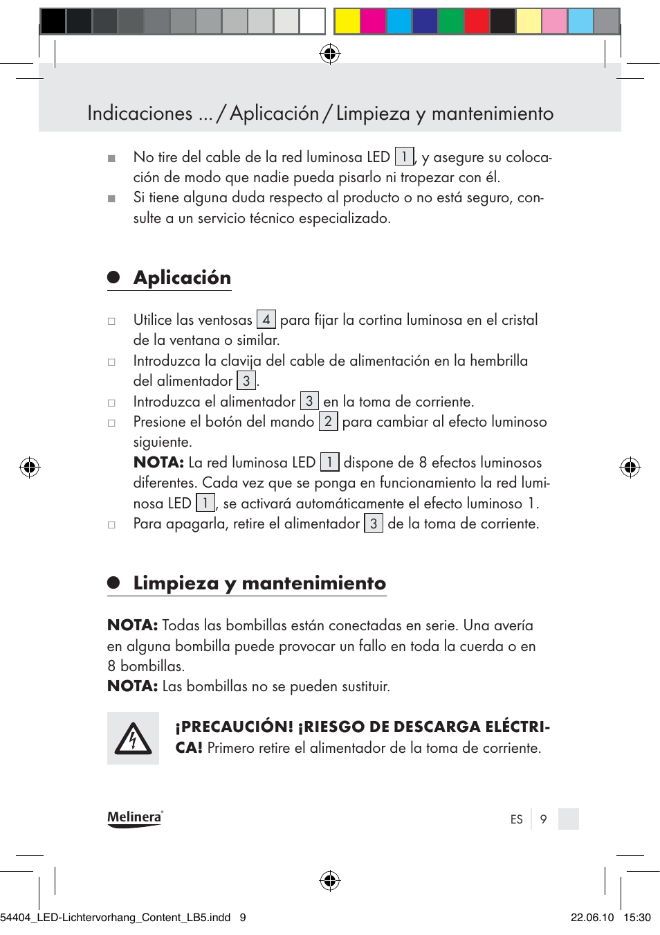 Aplicación, Limpieza y mantenimiento | Melinera Z30253-BS User Manual | Page 7 / 39