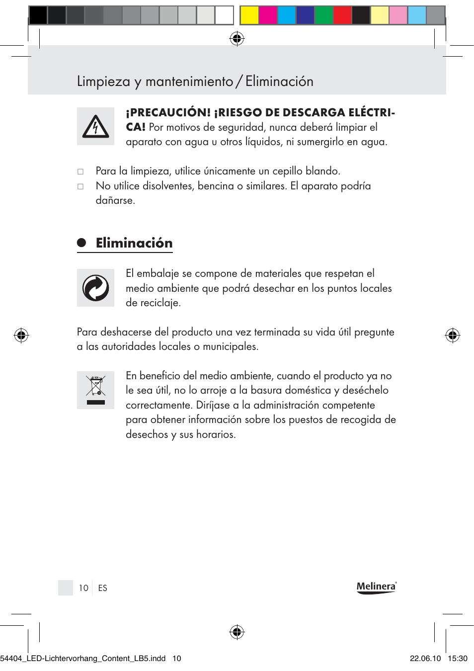 Limpieza y mantenimiento / eliminación, Eliminación | Melinera Z30253-BS User Manual | Page 8 / 39
