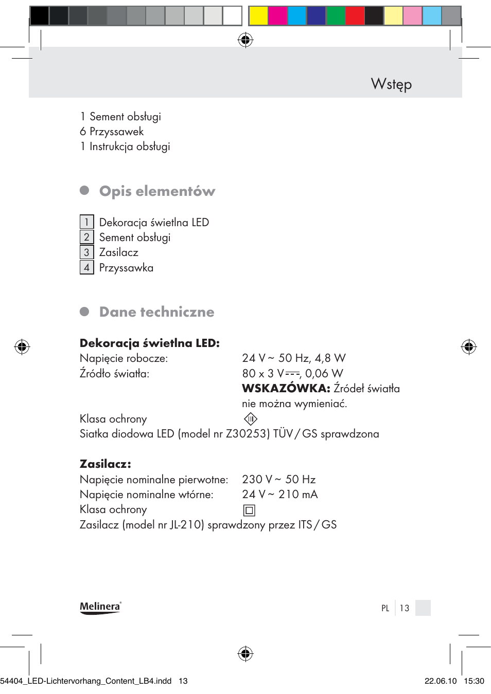 Wstęp, Opis elementów, Dane techniczne | Melinera Z30253-BS User Manual | Page 11 / 52