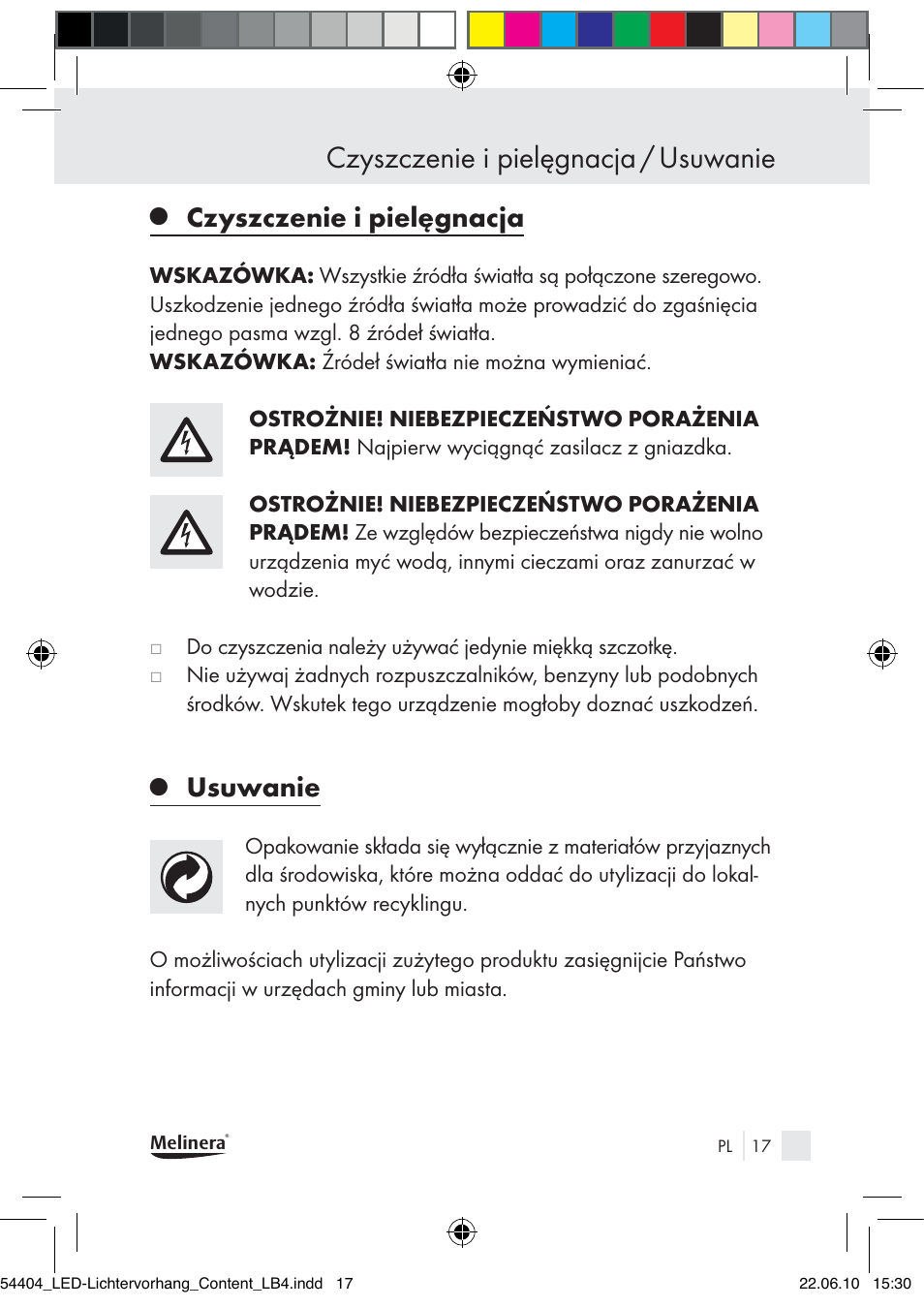 Czyszczenie i pielęgnacja / usuwanie, Czyszczenie i pielęgnacja, Usuwanie | Melinera Z30253-BS User Manual | Page 15 / 52