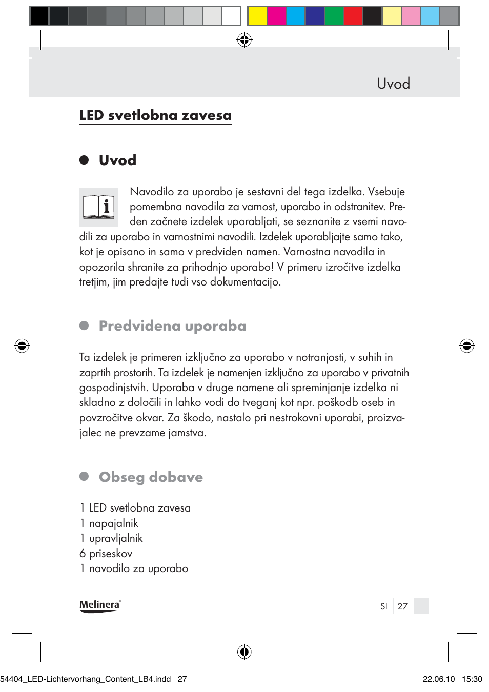 Uvod, Led svetlobna zavesa, Predvidena uporaba | Obseg dobave | Melinera Z30253-BS User Manual | Page 25 / 52