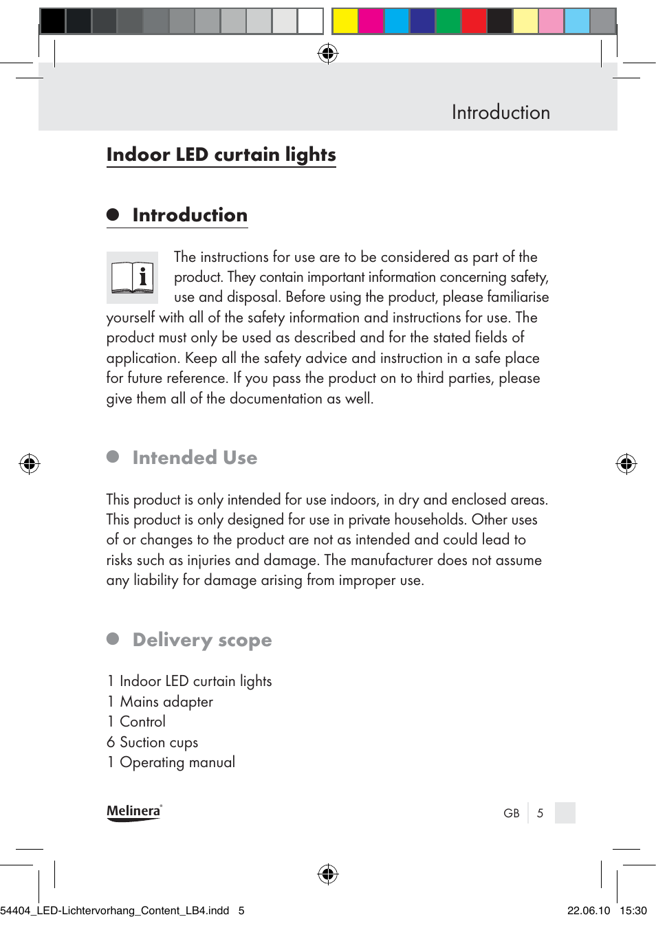 Introduction, Indoor led curtain lights, Intended use | Delivery scope | Melinera Z30253-BS User Manual | Page 3 / 52