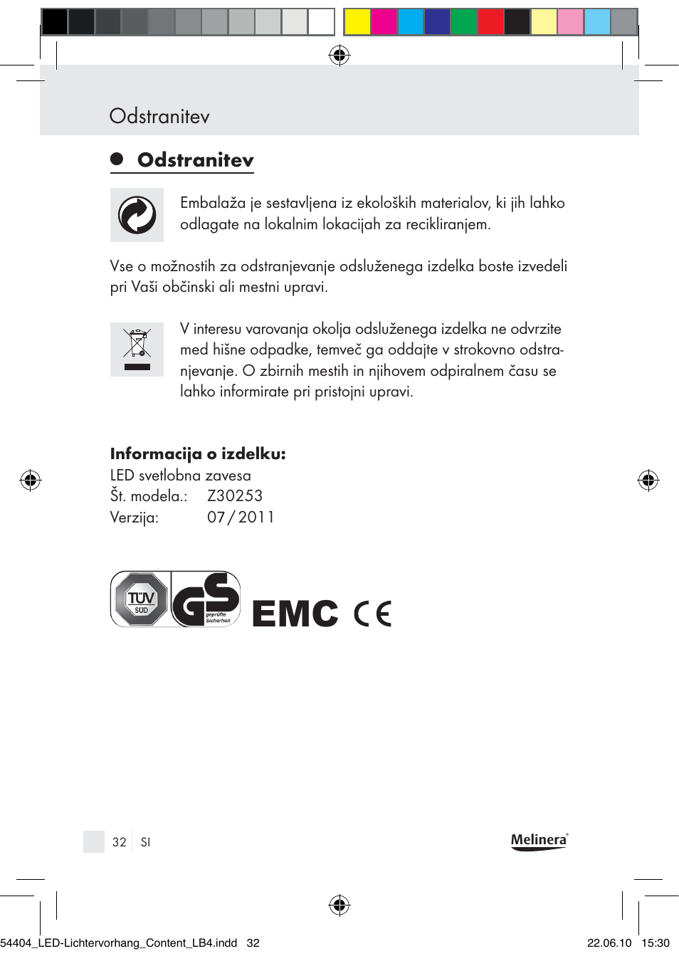 Odstranitev | Melinera Z30253-BS User Manual | Page 30 / 52