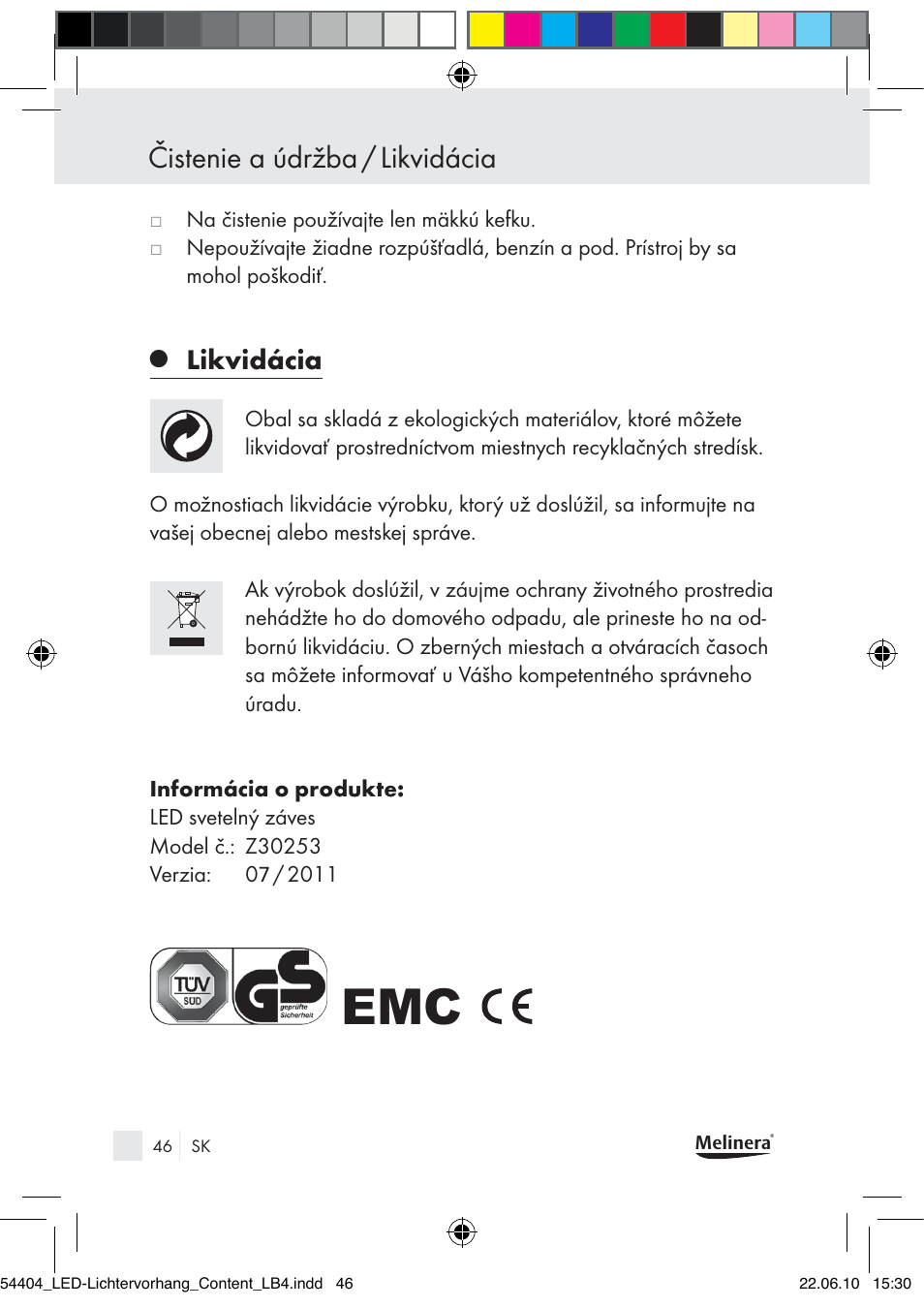 Čistenie a údržba / likvidácia, Likvidácia | Melinera Z30253-BS User Manual | Page 44 / 52